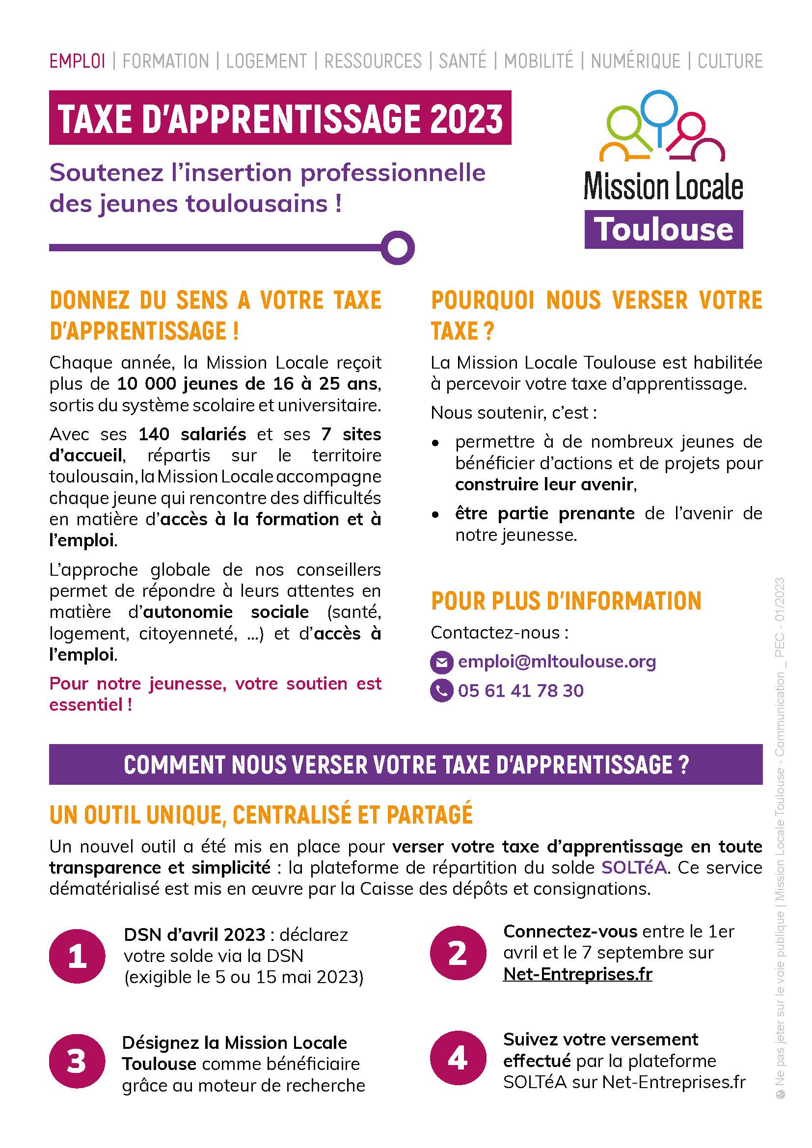Verser votre taxe d'apprentissage Mission Locale Toulouse